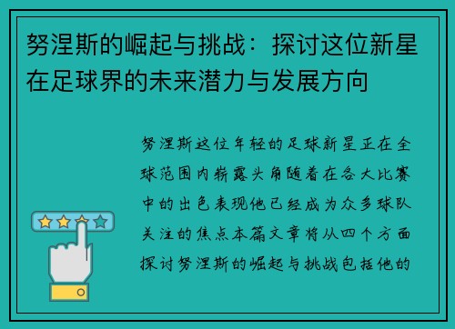 努涅斯的崛起与挑战：探讨这位新星在足球界的未来潜力与发展方向
